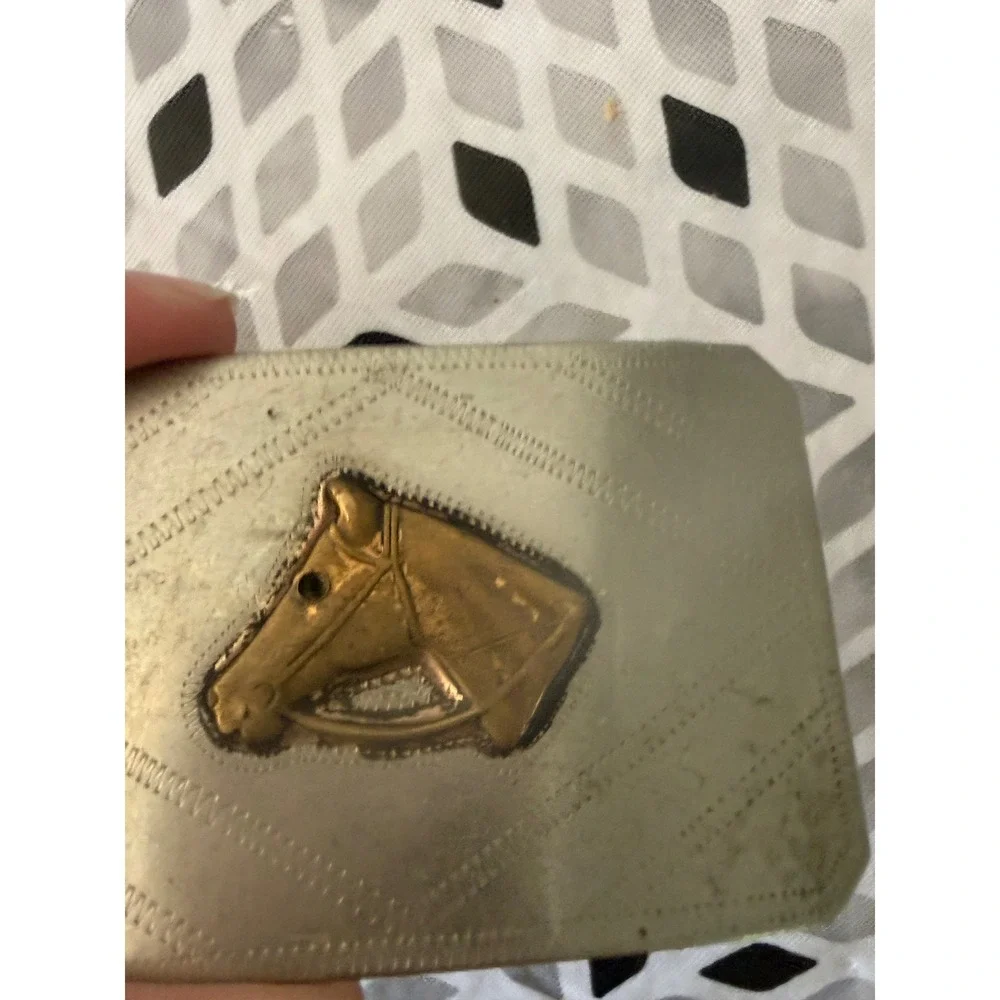 Vintage Ricardo Nickel Silver Belt Buckle Bronze Horse Head Western Cowboy‎ 3in